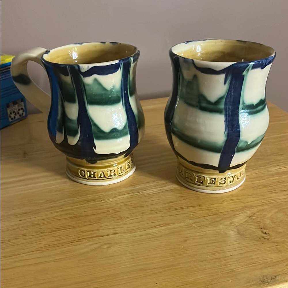 😄A pair of clay pottery, mugs, hand, glazed and dipped